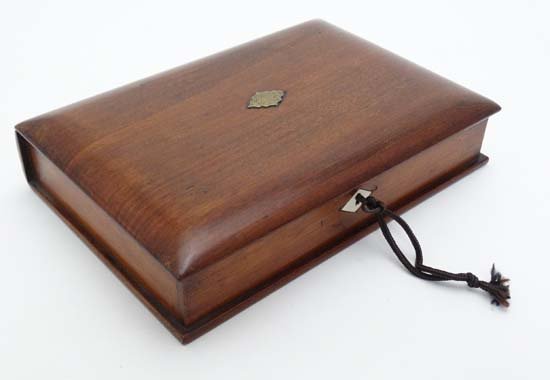 A Victorian mahogany bookform writing box, the lid (1 of 5)