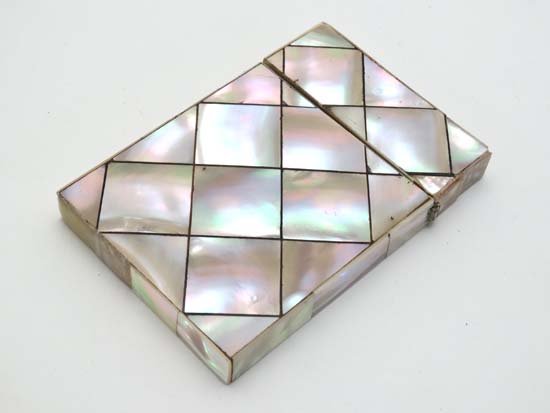 A Victorian mother of pearl hinged card case with ivory (1 of 6)