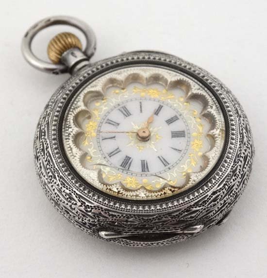 Silver Fob Watch : a. 935 silver, engraved case top (1 of 6)