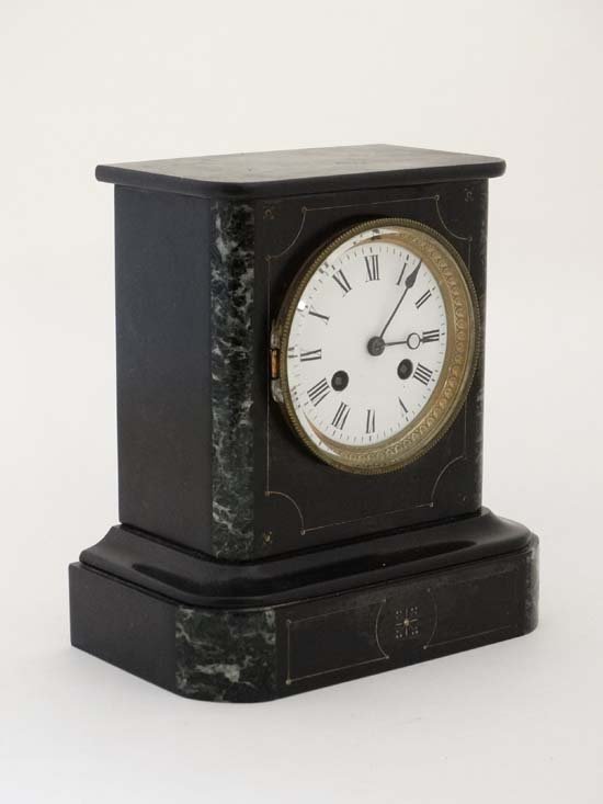 19 th C Clock  : a slate and marble cased mantle clock (1 of 9)