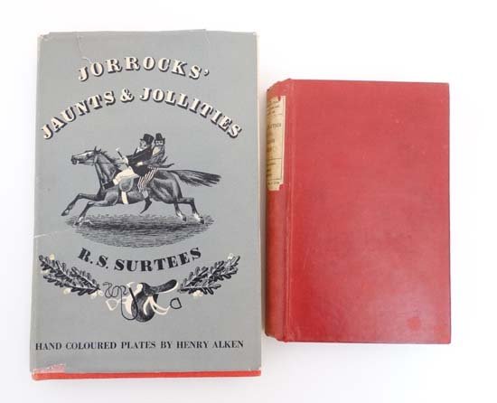 Books: Two books illustrated by Henry Alken, ': Books: Two books illustrated by Henry Alken, ' Jorrocks' Jaunts & Jollities '' by R.S. Surtees, with colour plates by Henry Alken, published by The Folio Society, London , 1949, red cloth bound, in or