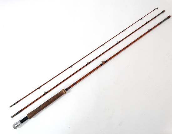 Fishing : A traditional J .S Sharp Ltd 9' 6'' , 3: Fishing : A traditional J .S Sharp Ltd 9' 6'' , 3 piece split cane bound single hand fly rod Scottie ' The Aberdeen ' with 2 ferule end pieces and signed cloth case