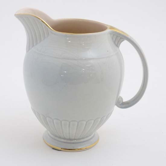 A Crown Devon Art Deco jug in pale blue having gilt (1 of 6)