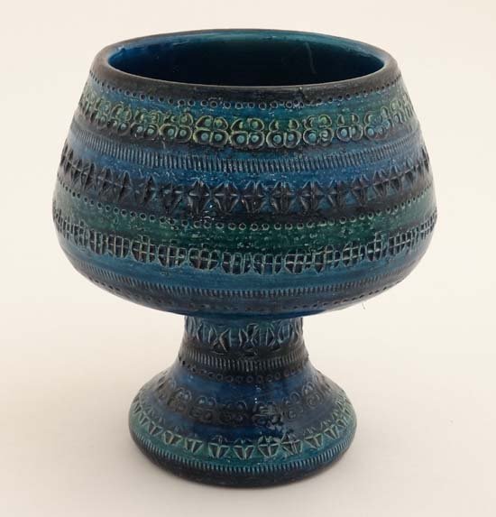 A mid 20thC Italian Bitossi style vase in Rimini blue: A mid 20thC Italian Bitossi style vase in Rimini blue glaze , stamped Italy to base. 9 1/2'' high.