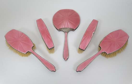 An Art Deco 5-piece dressing table set comprising hand (1 of 7)