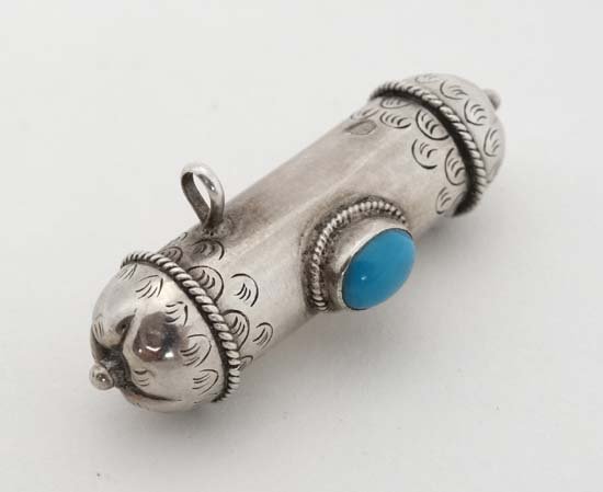 A white metal container / needle case ? of cylindrical (1 of 2)