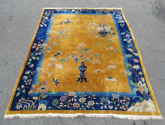 Rug / Carpet :Yellow and blue woollen Chinese rug (1 of 9)