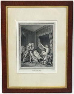 Francois Nicolas Barthelemy Dequevauviller (: Francois Nicolas Barthelemy Dequevauviller ( 1745-c.1807) after Antoine Borel ( 1743-1810) Etching and engraving , c.1786 ' L' INDISCRET ' Titled etc. under 13 x 9 7/8''