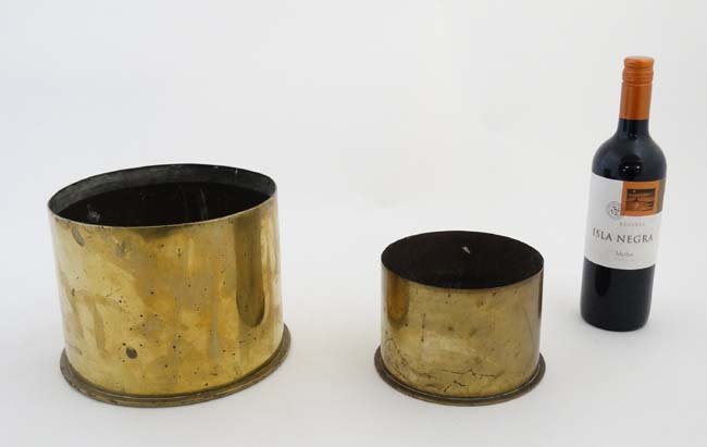 Militaria : Two WWI Imperial German artillery shell: Militaria : Two WWI Imperial German artillery shell cases (inert), comprising a Morser 21cm Howitzer shell , the headstamp marked ' Juli 1917 Polte Maudeburg ' , and a smaller 105mm Howitzer shell , t