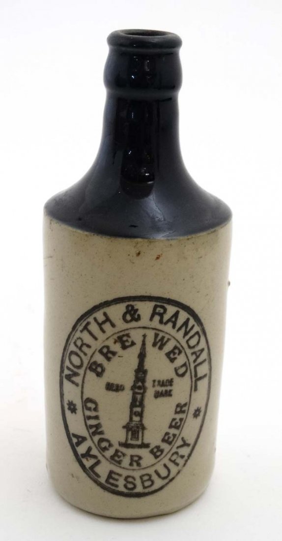Local Interest : A North & Randall of Aylesbury: Local Interest : A North & Randall of Aylesbury stoneware two tone Ginger Beer bottle with impressed mark ' Bourne 26 Denby ' ( with navy blue neck) 7'' high
