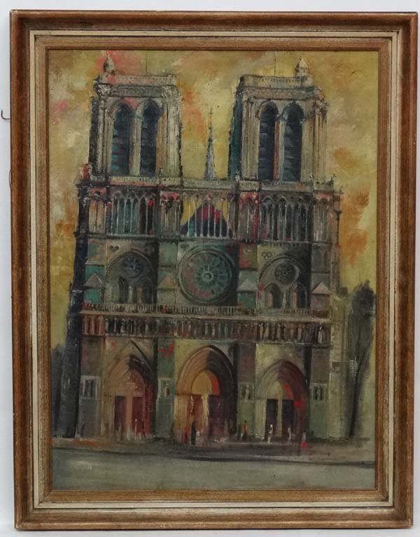 Circle of John Piper (1903-1992), Oil on canvas laid on: Circle of John Piper (1903-1992), Oil on canvas laid on board, A view of Notre Dame cathedral. 31 x 23 1/2''