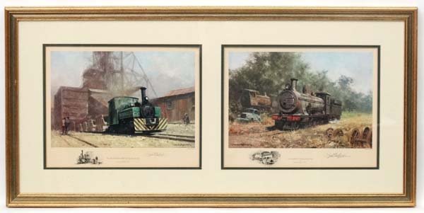 David Shepherd O. B. E. ( 1031), Diptych mounted signed: David Shepherd O. B. E. ( 1031), Diptych mounted signed limited edition prints, 324/850, ' On the Sub Nigel Mine in the Transvaal ' & ' The Zambezi Sawmills Railway ' , Both signed lower right, Each a