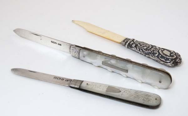 2 silver and mother of pearl handle folding fruit (1 of 6)