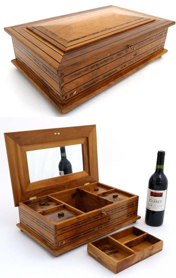 A French blonde walnut jewelry box with  fitted (1 of 10)