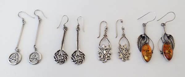 4 various pairs of silver and white metal drop earrings (1 of 8)
