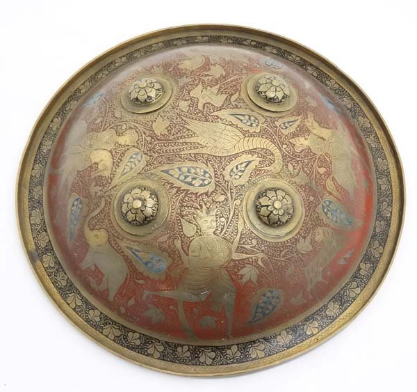 Militaria : A late 19thC Indian Dhal elbow shield , of (1 of 3)