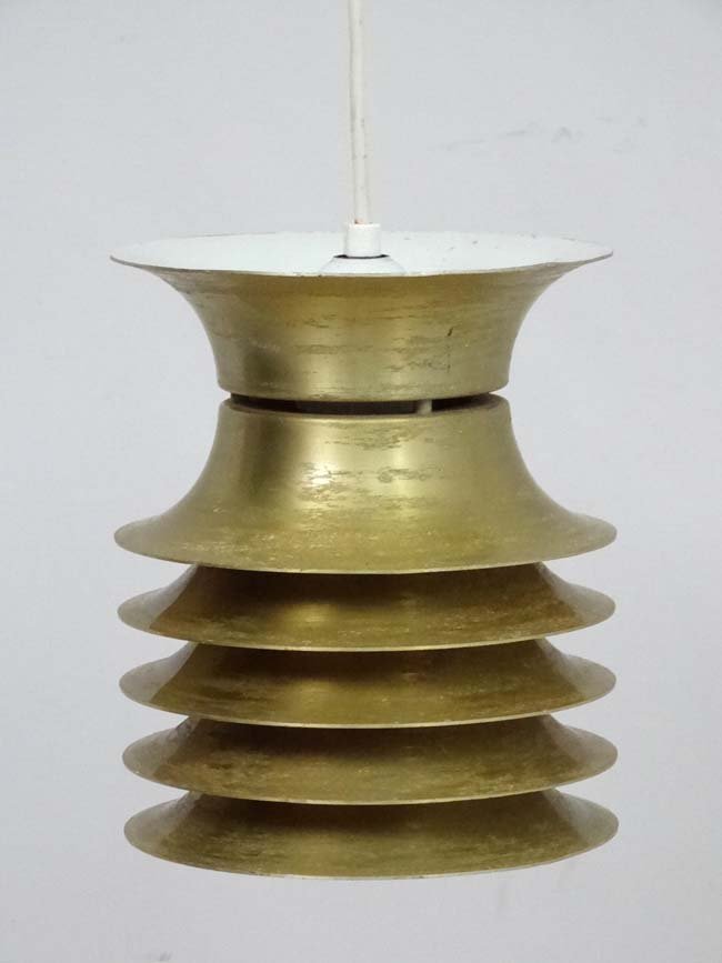 Vintage Retro : a Danish Pendant lamp / light of: Vintage Retro : a Danish Pendant lamp / light of brushed bronze livery , probably designed by Carl Thore or Jo Hammerborg for Fog and Morup ,6 3/4 diameter x 8'' high.