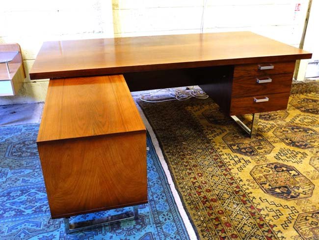 *Vintage Retro : A British Rosewood? Desk in the: *Vintage Retro : A British Rosewood? Desk in the manner of Robin Day with chromed legs etc. 39 1/2'' deep x 79'' wide