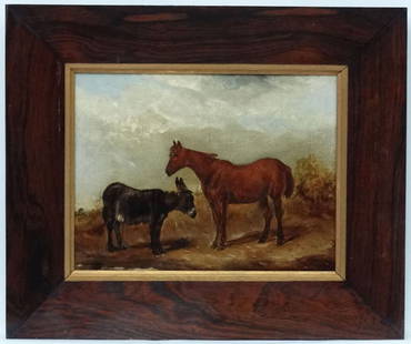 Attributed to James Ward ( XVII-XIX), Oil on canvas,: Attributed to James Ward ( XVII-XIX), Oil on canvas, Horse and Donkey, Signed with initials lower right, 8 x 10''