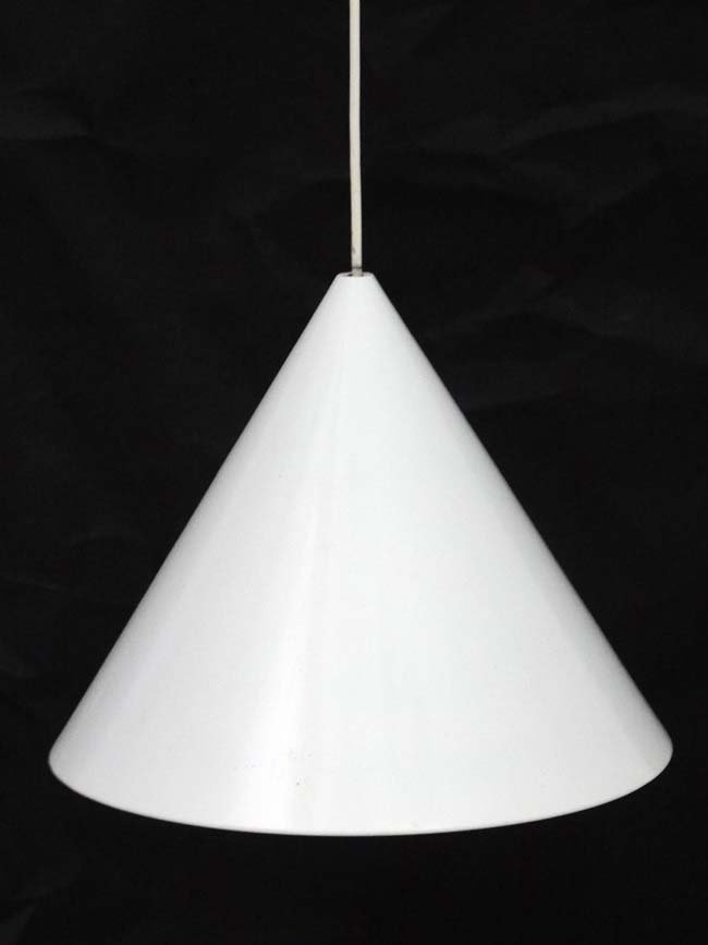 Vintage Retro : a Danish Pendant ' Kegle ' lamp / light: Vintage Retro : a Danish Pendant ' Kegle ' lamp / light with white livery and made by LYFA by an unspecified designer , 11 1/4'' x 14 1/4'' diameter