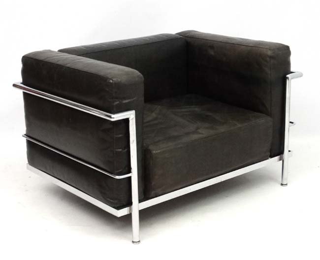 Vintage Retro :   After Le Corbusier , a black leather (1 of 4)