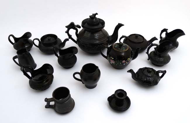 A collection of 14 items of black basalt ware ceramics (1 of 5)
