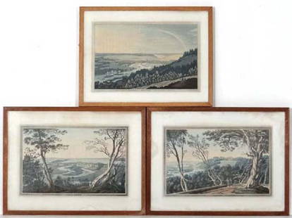 JC Stadler after Joseph Farington RA (1747-1821), 3 x: JC Stadler after Joseph Farington RA (1747-1821), 3 x hand coloured Aquatints, ' Henley ', ' Great Marlow '' and ' Cliefden ', Published 1793 by j & J Boydell Shakefpeare , The smallest aperture 10 3/