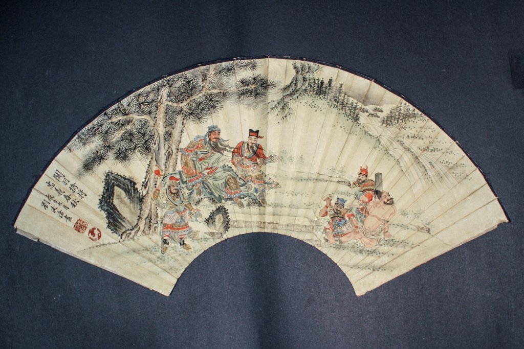 Fan Painting Of Figures-- Liu Liang Cang: Fan Calligraphy on the back --Shen Junru 53cm