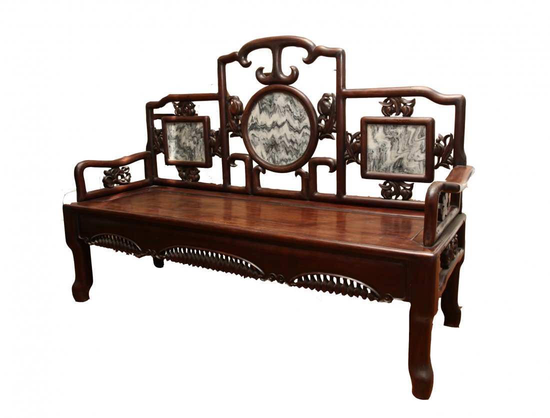 A Black Wood Sofa with Marbal Inlaid, 19th Century: $19.00