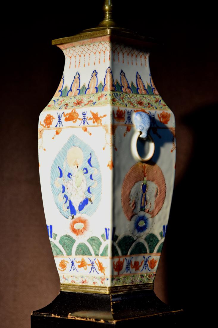 Chinese Square Porcelain Vase mounted as Lamp (1 of 6)