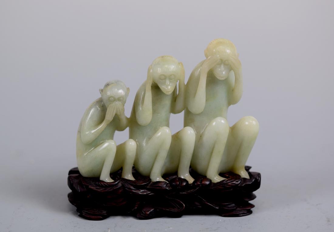 Chinese Jadiete Carving of Three Monkey (1 of 5)