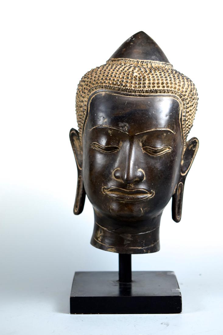 Thai Bronze Buddha Head on Stand (1 of 6)
