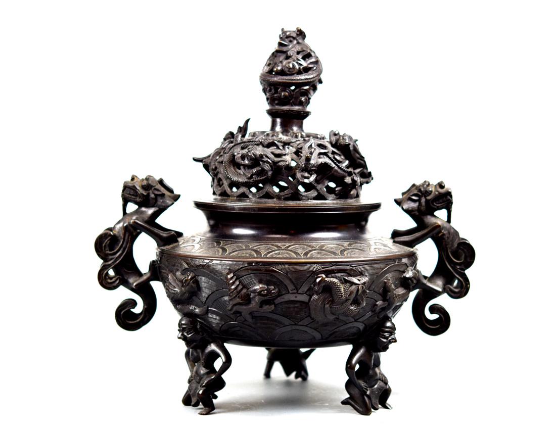 Chinese Bronze Covered Censer with Dragon (1 of 7)