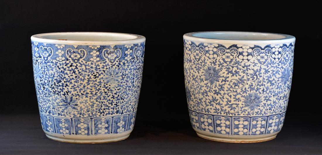 Large Pair Chinese Blue White Porcelain Planter (1 of 9)