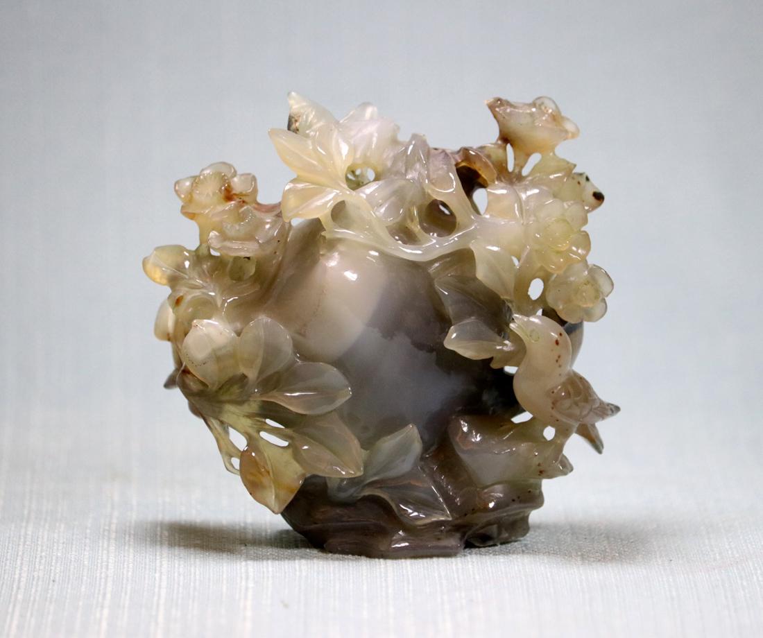 Chinese Agate Carving of Bird with Flowers (1 of 5)