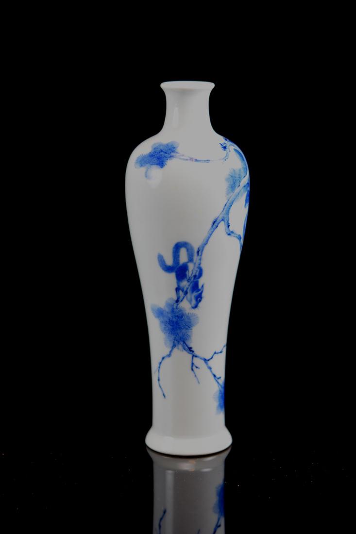 Chinese Blue White Porcelain Vase with Squirrel: 20th cen, with studio mark, measures 9" in height; Provenace: from a Boston Area Collection
