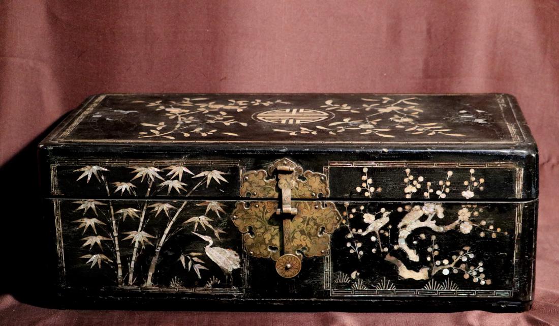 Antique Koran lacquer Trunk with Mother of Pearl Inlay (1 of 10)