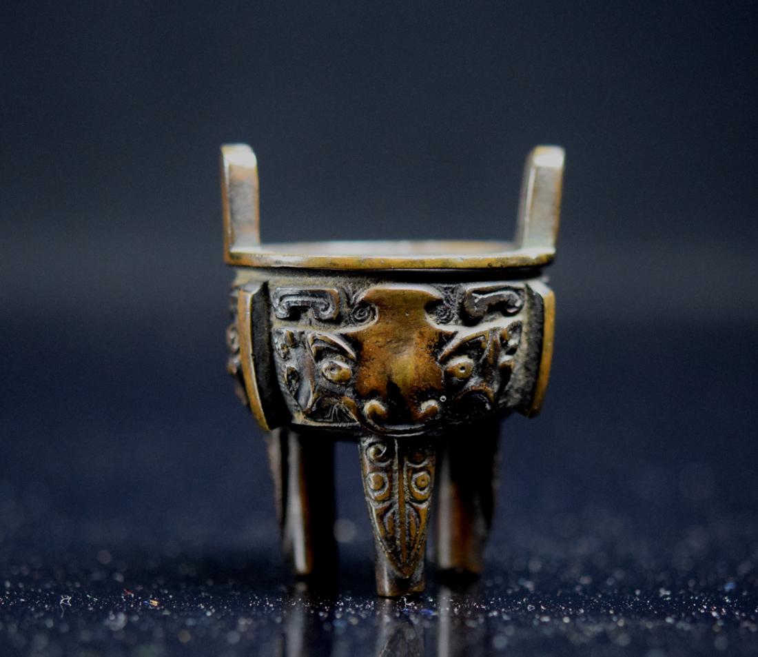 Chinese Miniture Bronze Scholar Censer of Ding Form (1 of 9)