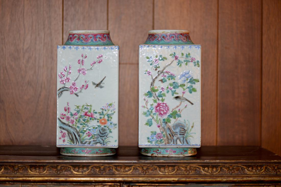 Pair Chinese Porcelain Vases - Square (1 of 6)
