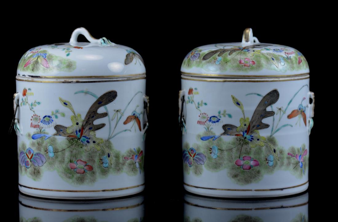 Pair Chinese Porcelain Covered Jar with Butterfly (1 of 8)