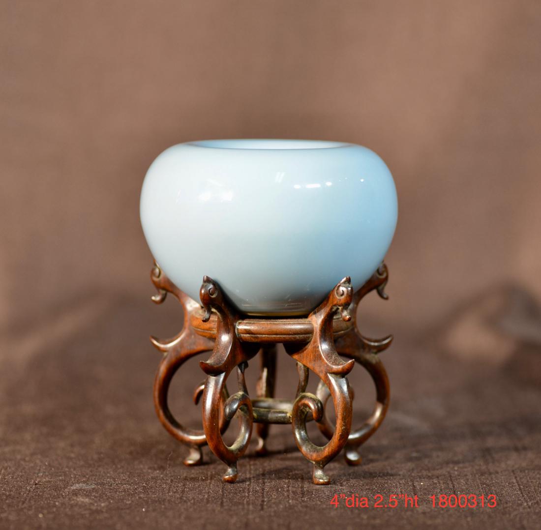 Chinese Clair de Lune Porcelain Water Pot on Stand (1 of 5)