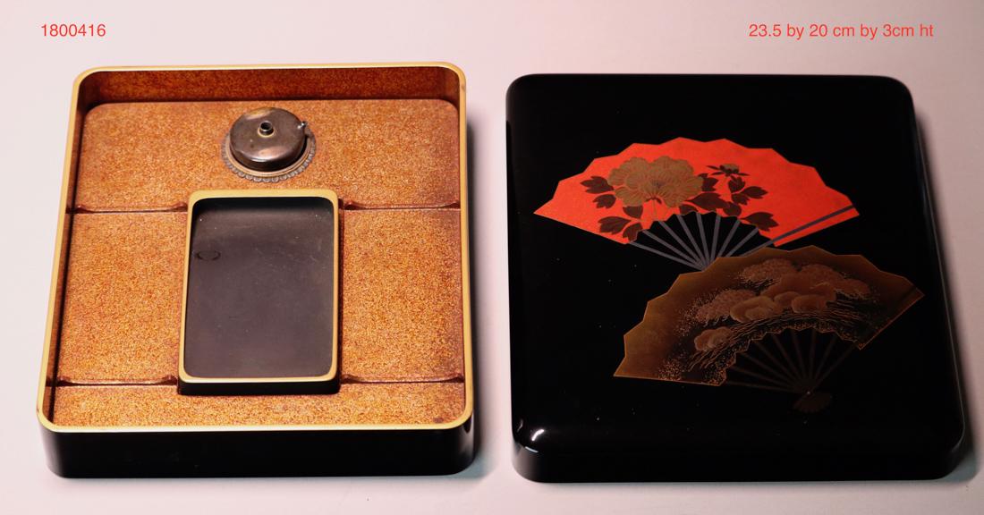 Japanese Edo Period Lacquer Writing Box - Fans (1 of 9)