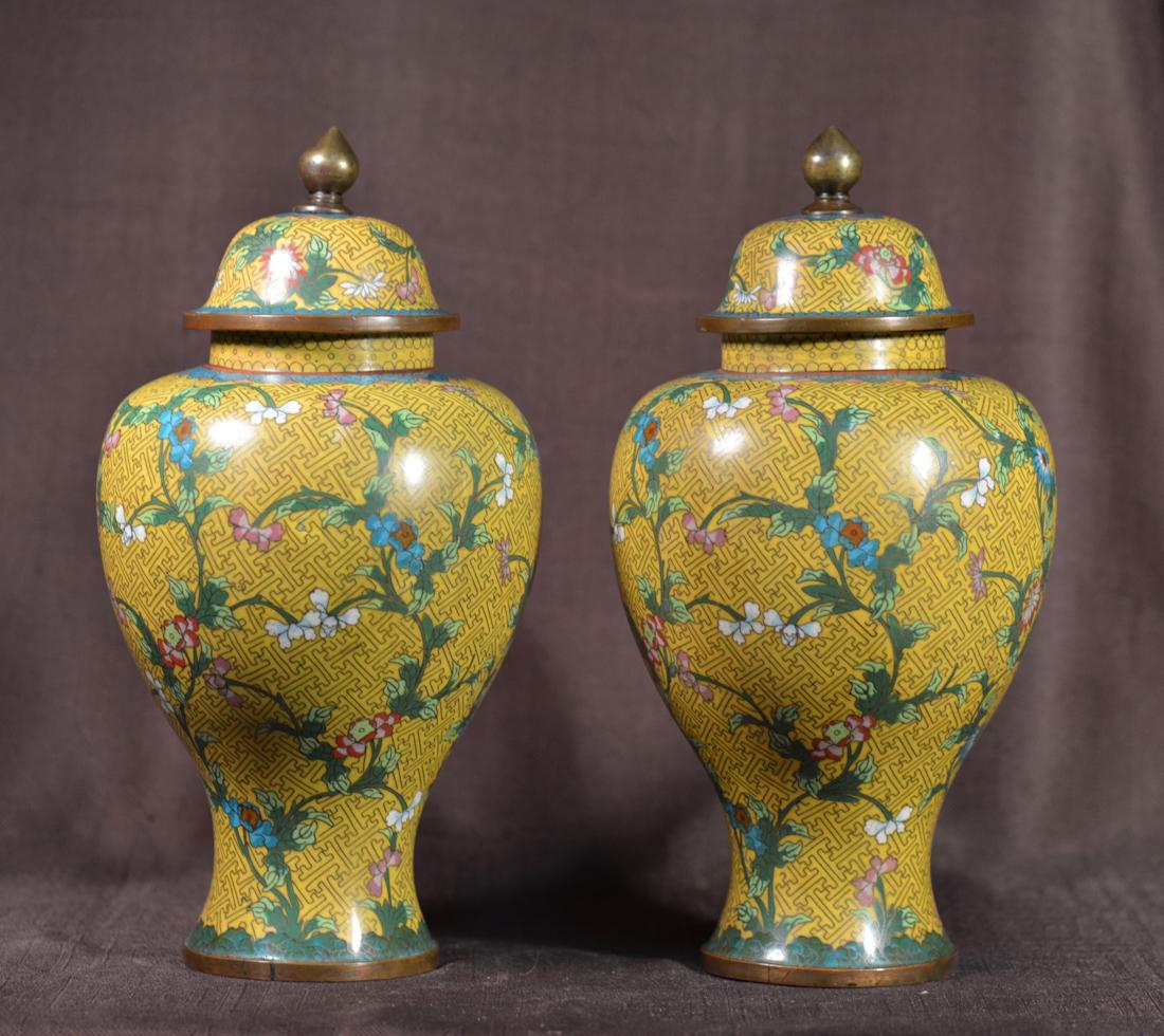 Pair Chinese Cloisonne Vases with Cover (1 of 6)