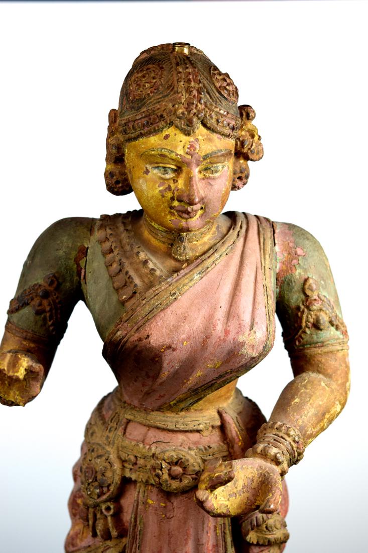 Antique Indian Polychrome Wood Figurine (1 of 8)