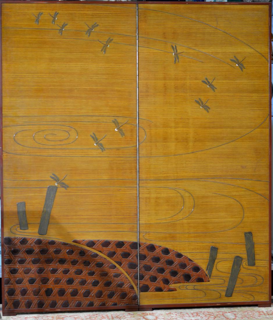 Unusual Japanese Wood Screen with Inlays (1 of 7)