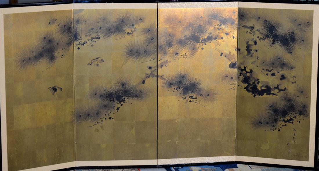 Japanese Four Panel Screen of Bird Scene - Gold Ground (1 of 9)