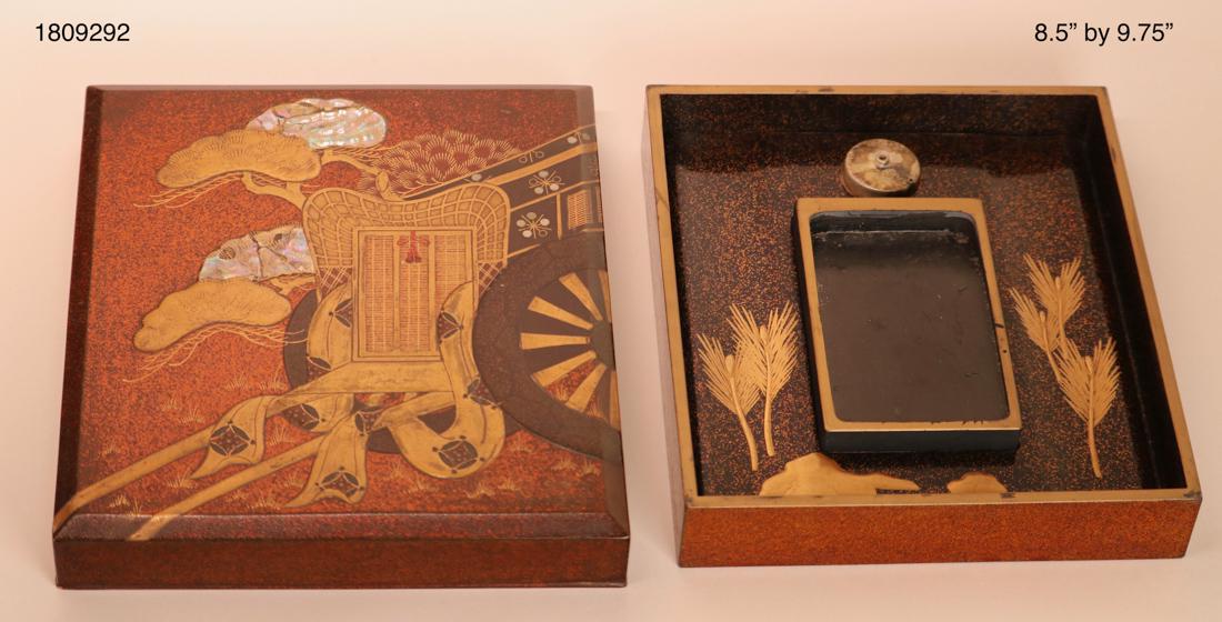 Japanese Lacquer Writing Box - Carriage and Pines (1 of 11)