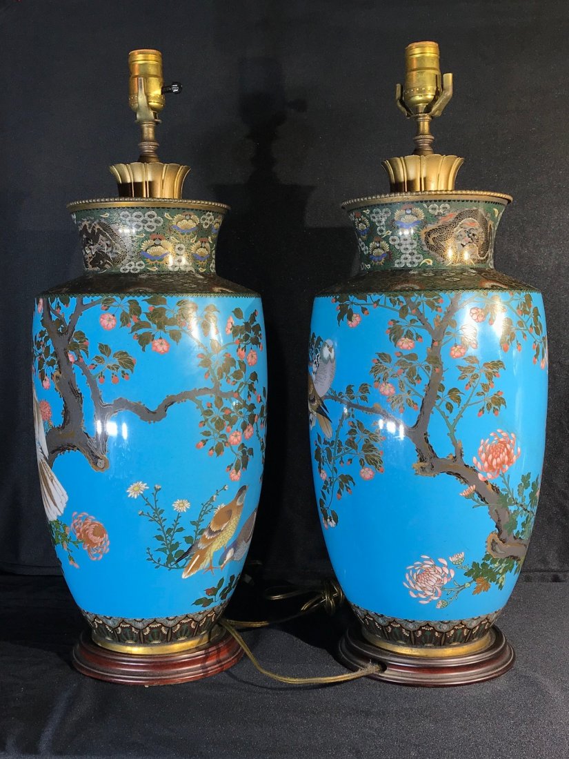 Pair Japanese cloisonne vase lamp (1 of 13)