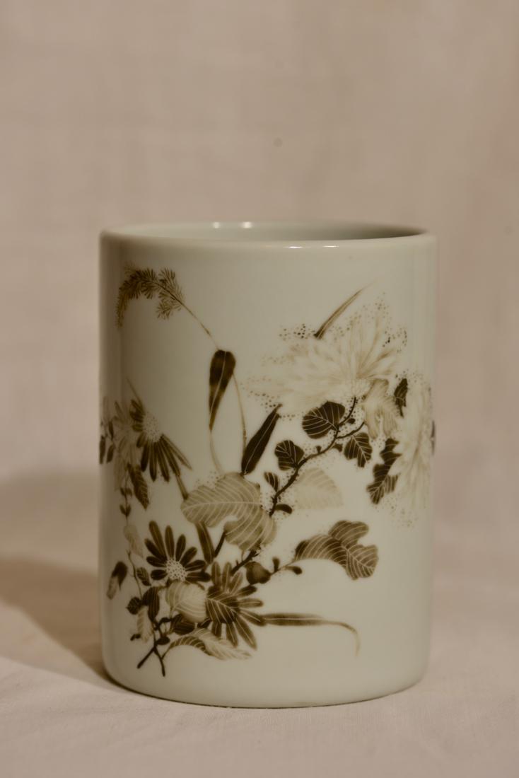 Chinese Scholar Porcelain Brushpot with Foral Scene (1 of 10)