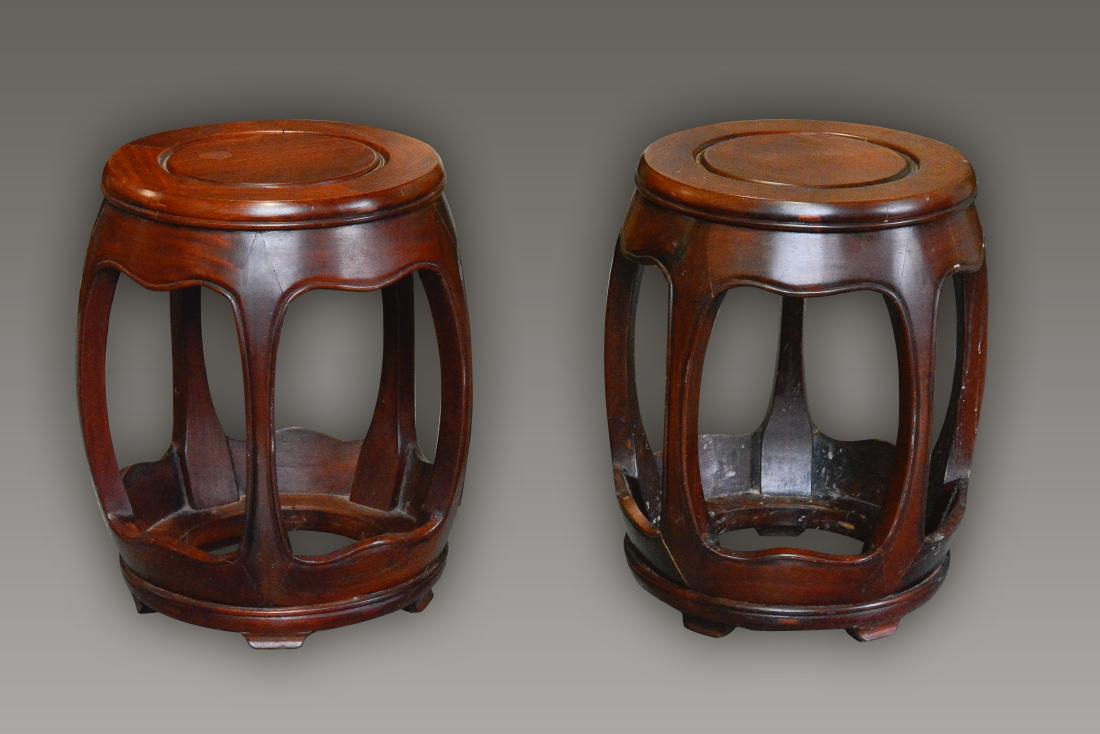 Two Chinese Barrel Shaped Hardwood Stool (1 of 7)